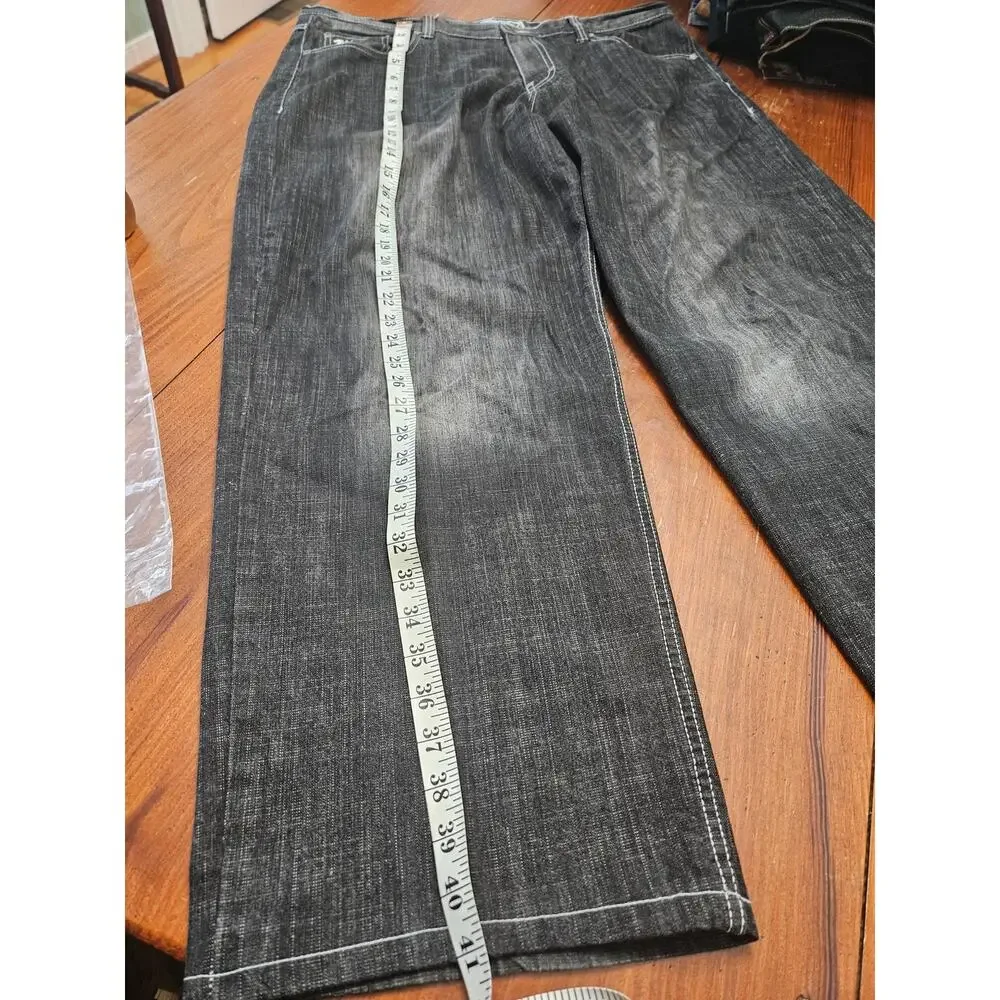 Brooklyn Xpress BX Y2K Baggy Wide Leg Jeans Black Wash Mens 40x34